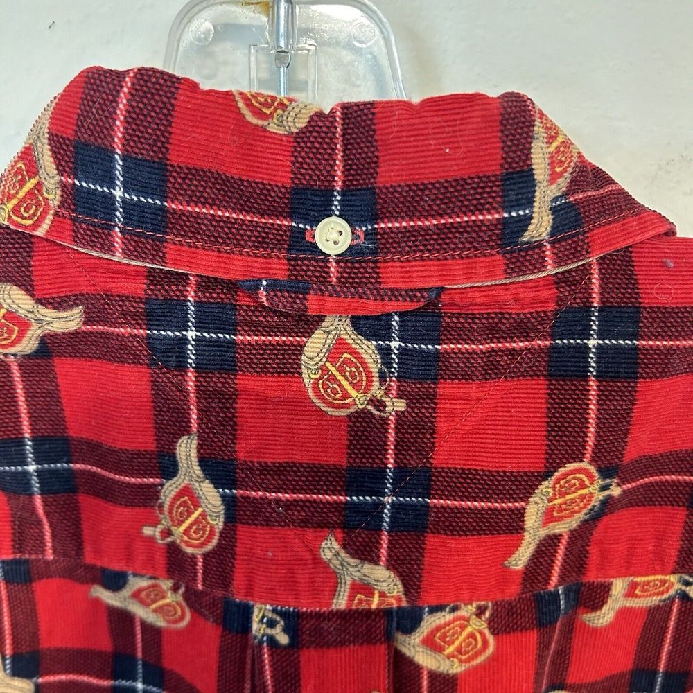 Tommy Bahama Red Micro Corduroy Button Down English Saddle Print Men's XL Shirt - Picture 10 of 12
